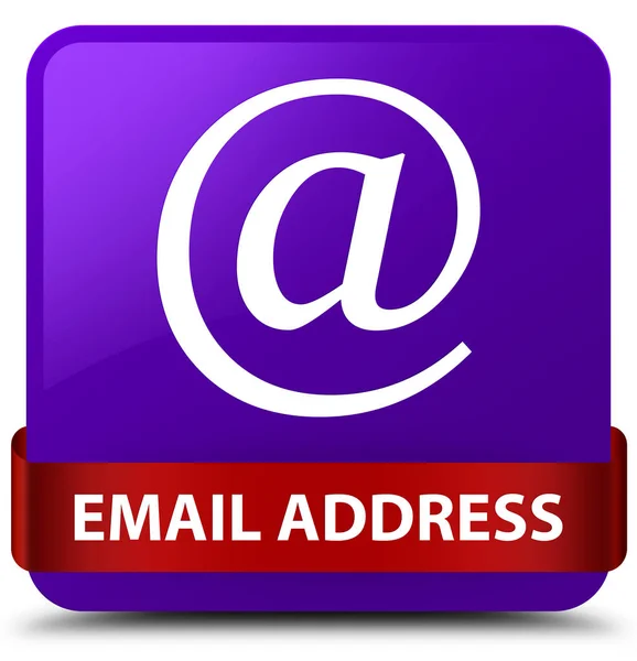 Elektronikus levél cím lila négyzet gomb piros szalag közepén — Stock Fotó
