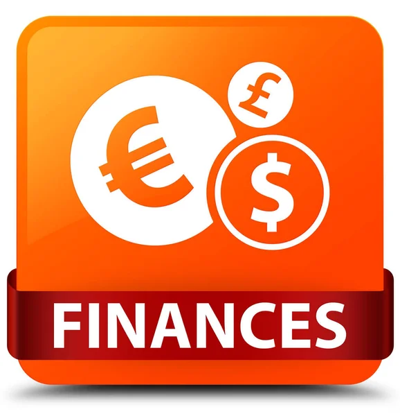 Фінанси (євро знак) помаранчева квадратна кнопка червона стрічка посередині — стокове фото