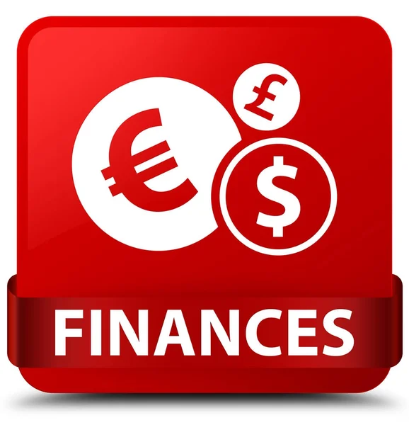 Фінанси (євро знак) червона квадратна кнопка червона стрічка посередині — стокове фото
