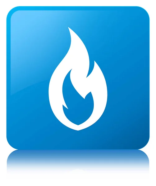 Ícone de chama de fogo botão quadrado azul ciano — Fotografia de Stock