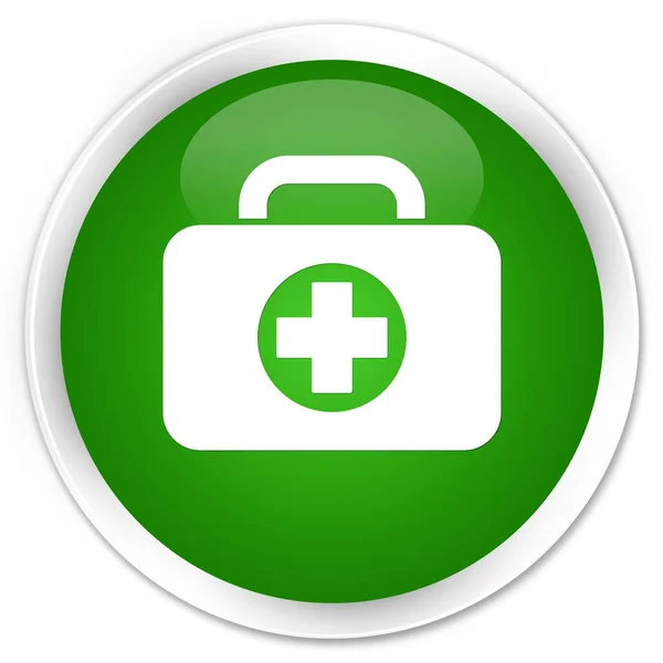 Kit di pronto soccorso icona della borsa pulsante rotondo verde premium — Foto Stock
