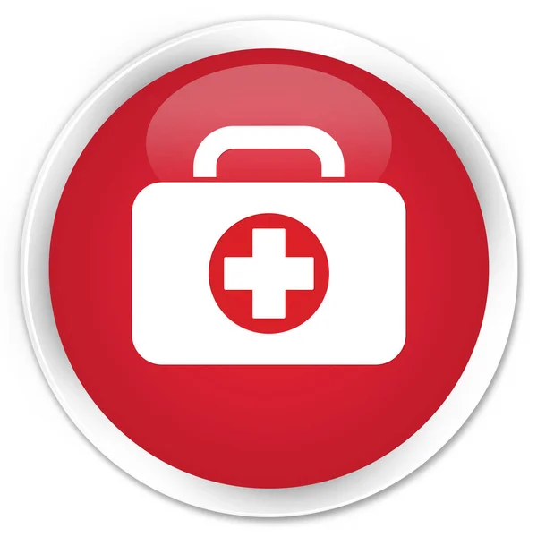 Ícone de saco de kit de primeiros socorros botão redondo vermelho premium — Fotografia de Stock