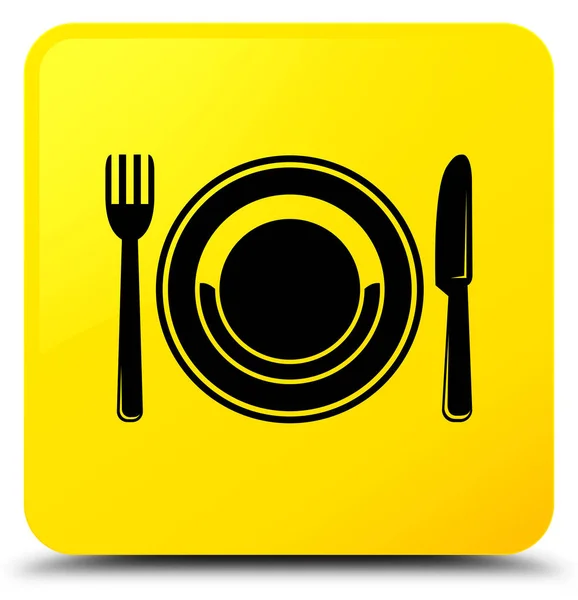 食品板アイコン黄色四角ボタン — ストック写真