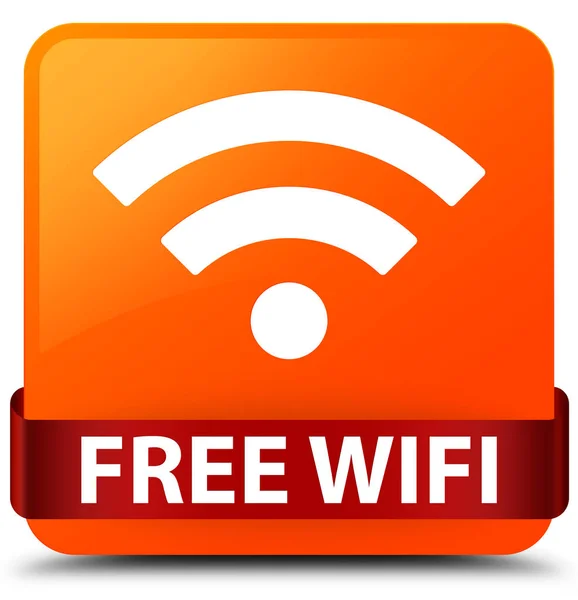 Free wifi orange square button red ribbon in middle — Stock Photo, Image