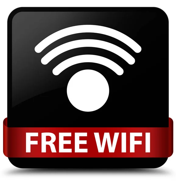Wifi gratuit noir bouton carré ruban rouge au milieu — Photo