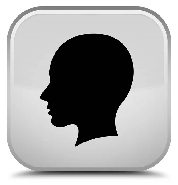 Голова жіноче обличчя значок спеціальної білої квадратної кнопки — стокове фото