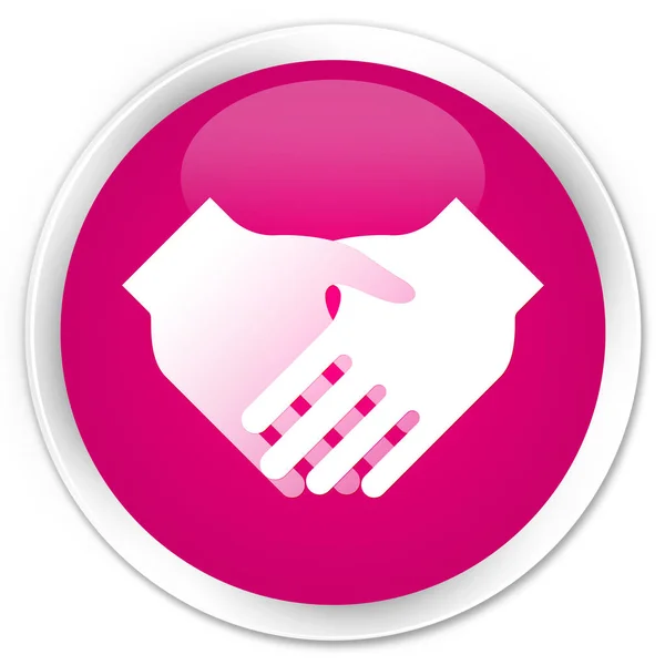 Stretta di mano icona premio rosa pulsante rotondo — Foto Stock