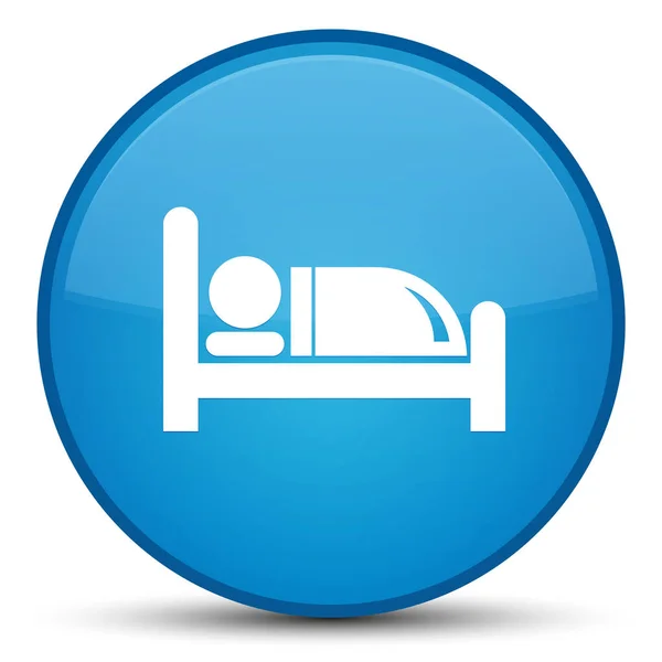 Icono de la cama del hotel botón redondo azul cian especial —  Fotos de Stock