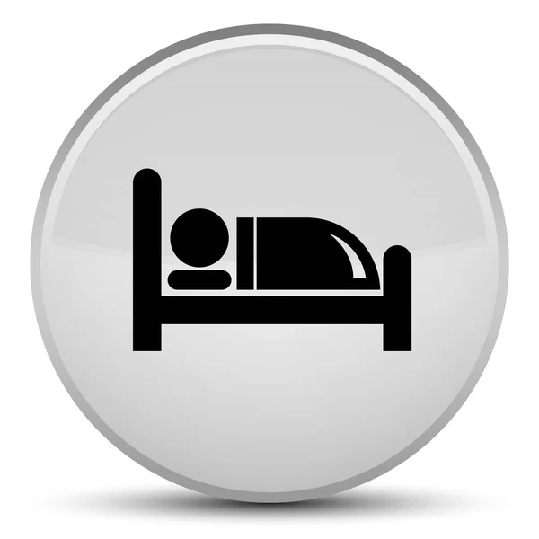 Піктограма готельного ліжка спеціальна біла кругла кнопка — стокове фото