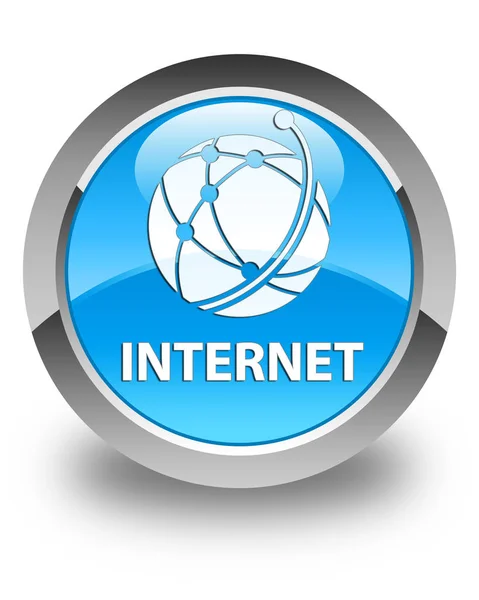 Internet (icono de red global) botón redondo azul cian brillante — Foto de Stock