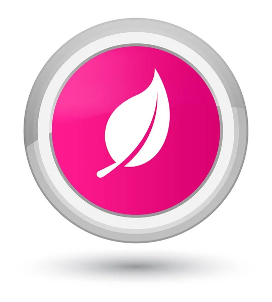 Icono de la hoja botón redondo rosa primo —  Fotos de Stock