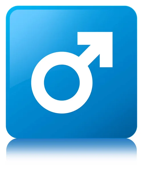 Icône signe masculin cyan bleu bouton carré — Photo