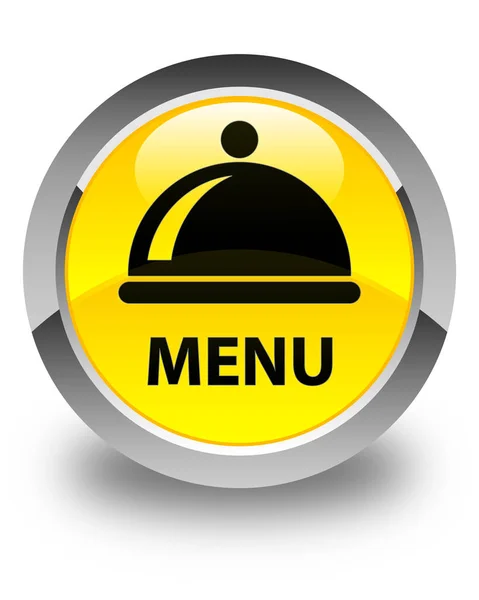 Menu (icona piatto cibo) pulsante rotondo giallo lucido — Foto Stock