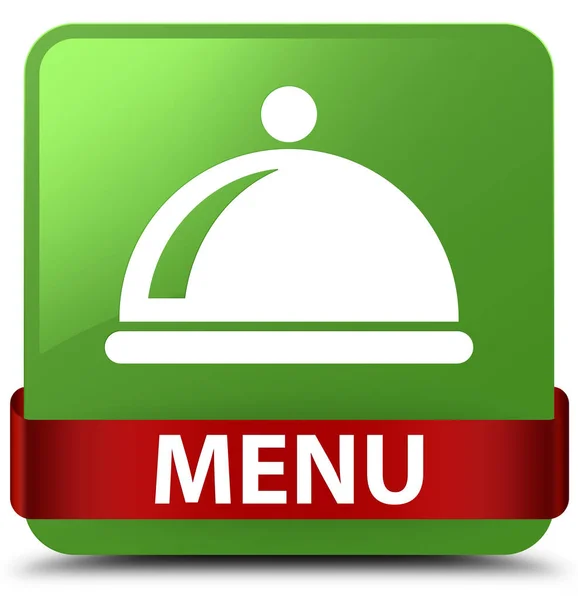 Menu (voedsel schotel pictogram) zachte groene vierkante knop rood lint in medio — Stockfoto