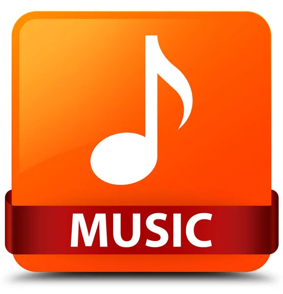 Muziek oranje vierkante knop rood lint in Midden — Stockfoto