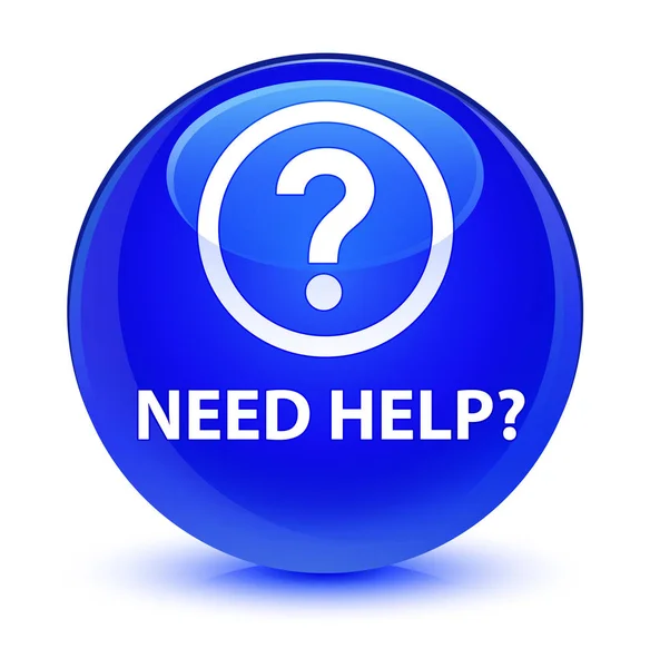 Потрібна допомога (значок питання) скляна синя кругла кнопка — стокове фото