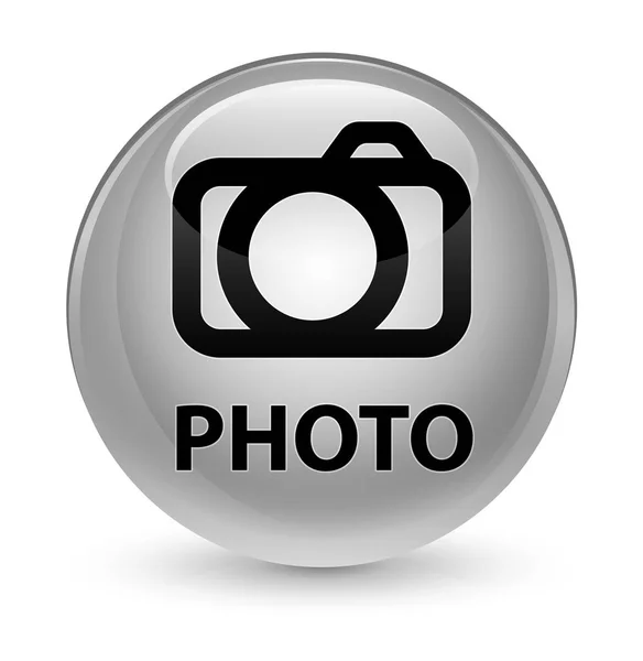 Photo (camera icon) glassy white round button — Stock Photo, Image