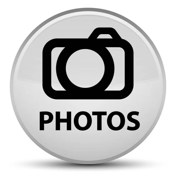 Photos (camera icon) special white round button — Stock Photo, Image