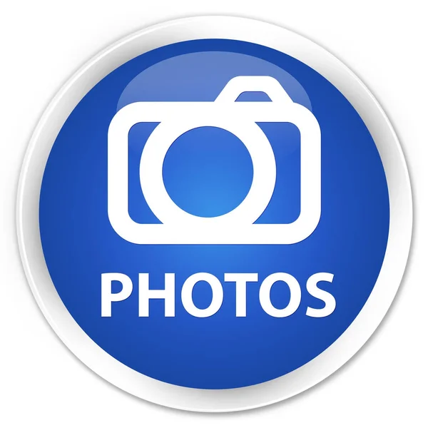 Fotos (icono de la cámara) botón redondo azul premium — Foto de Stock