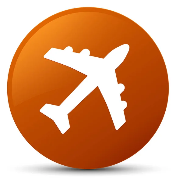 Flugzeug-Symbol brauner runder Knopf — Stockfoto