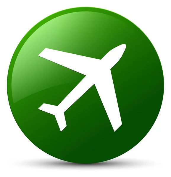 Πράσινο εικονίδιο αεροπλάνο στρογγυλό κουμπί — Φωτογραφία Αρχείου