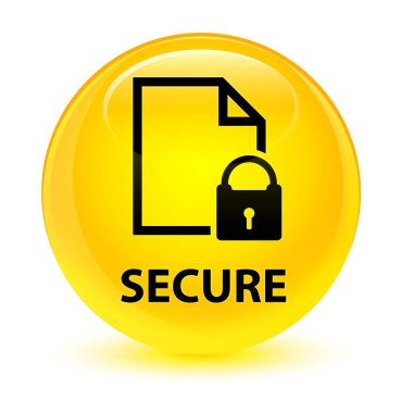 (Belge sayfa asma kilit simgesi) cam gibi sarı yuvarlak düğmeye güvenli