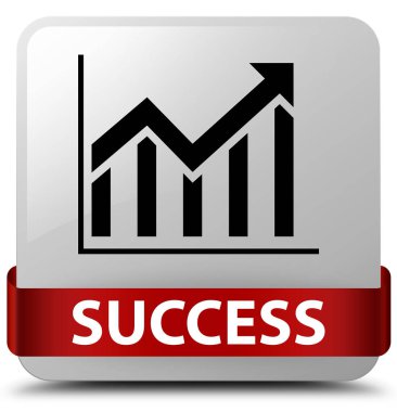Başarı (istatistik simgesi) beyaz kare düğme kırmızı kurdele midd