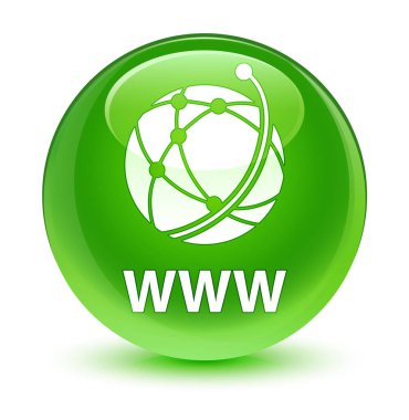Www (küresel ağ simgesini) cam gibi yeşil yuvarlak düğmesi