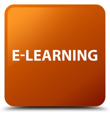E-öğrenme kahverengi kare düğme