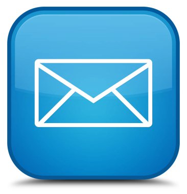 E-posta kutsal kişilerin resmi özel camgöbeği mavi kare düğme