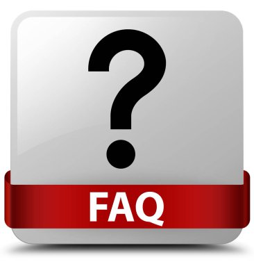 Sıkça Sorulan Sorular (soru simgesi) beyaz kare düğme kırmızı kurdele orta