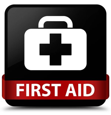 İlk yardım siyah kare düğme kırmızı kurdele orta
