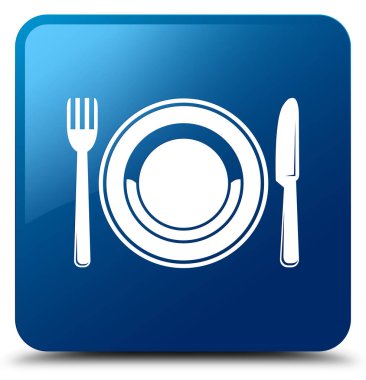 Gıda plaka simgesi mavi kare düğme