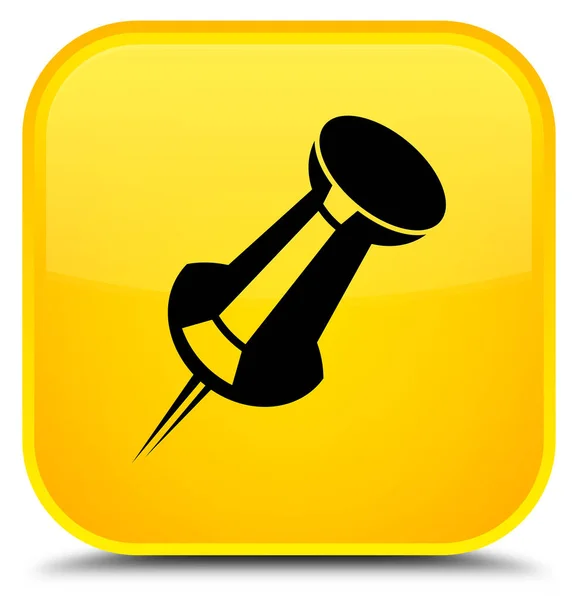 푸시 핀 아이콘 특별 한 노란색 사각형 버튼 — 스톡 사진