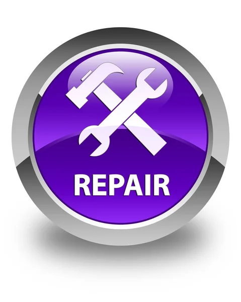 Reparação (ícone de ferramentas) botão redondo roxo brilhante — Fotografia de Stock