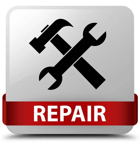 Reparar (icono de herramientas) botón cuadrado blanco cinta roja en el centro — Foto de Stock