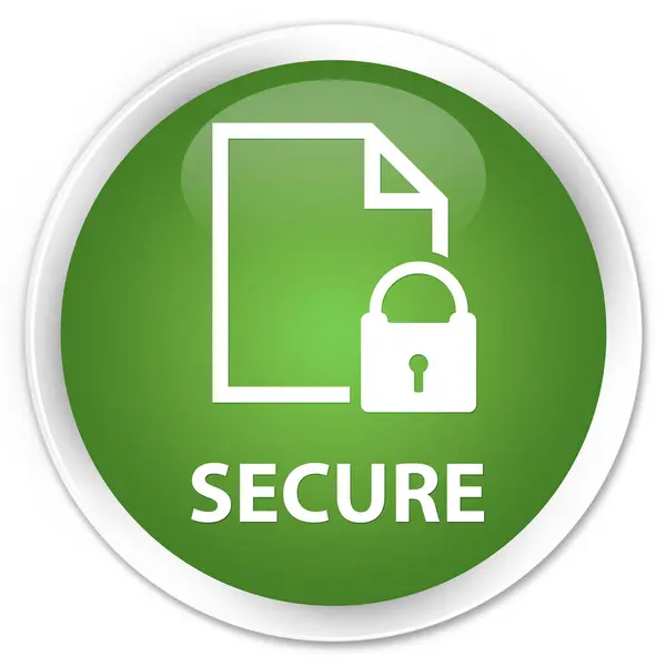 Secure (document page padlock icon) premium soft green round but — Stock Photo, Image