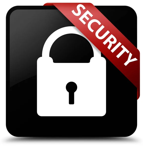 Security (padlock icon) black square button red ribbon in corner — Stock Photo, Image