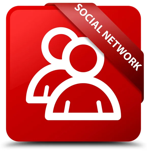 Social network (icona del gruppo) pulsante quadrato rosso nastro rosso in mais — Foto Stock