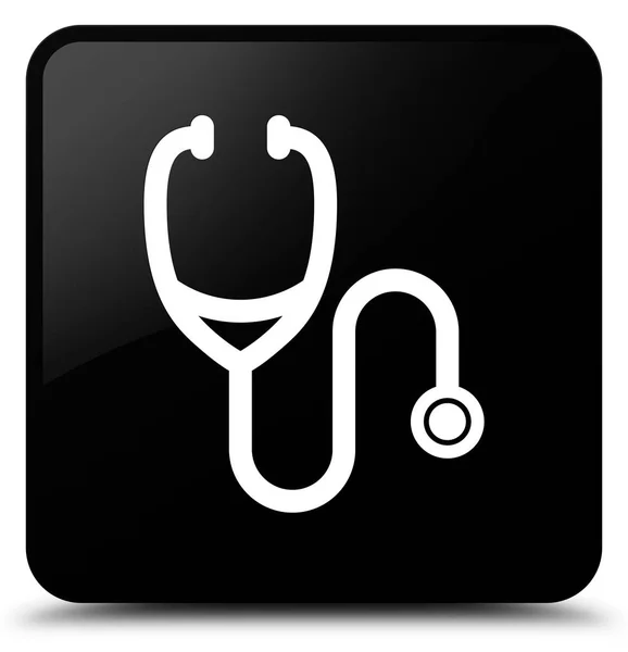 Stethoscope icon black square button — Stock Photo, Image