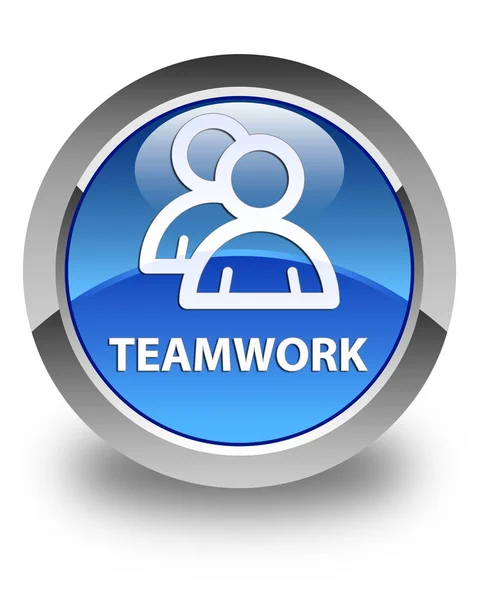 Trabalho em equipe (ícone de grupo) botão redondo azul brilhante — Fotografia de Stock