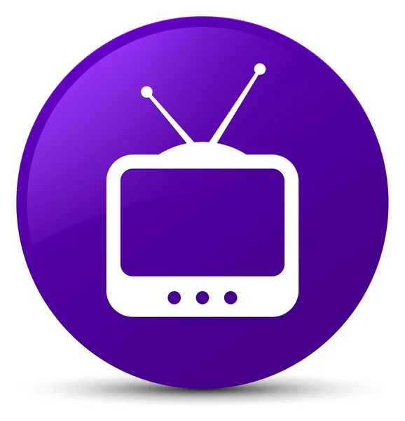 Icono de TV púrpura botón redondo —  Fotos de Stock