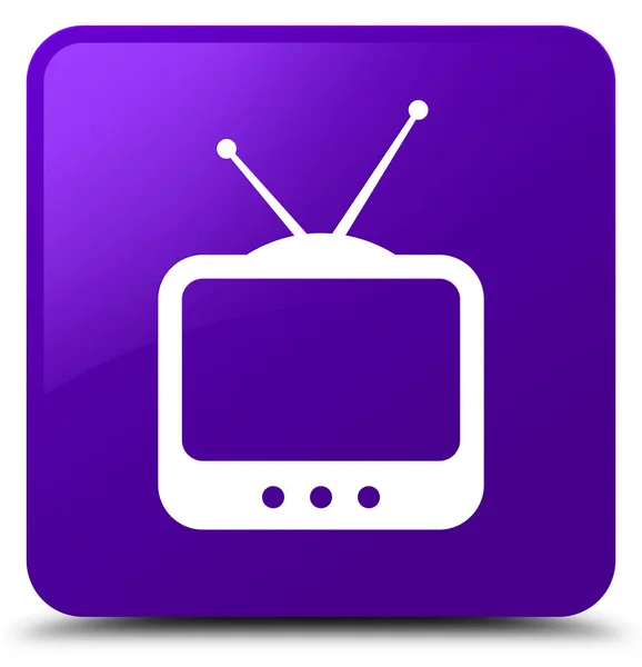 Icono de TV púrpura botón cuadrado —  Fotos de Stock