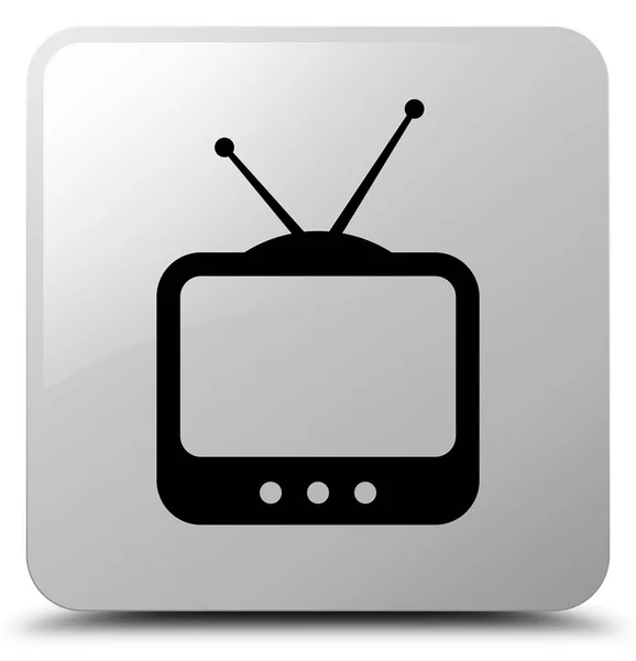 Icono de TV blanco botón cuadrado —  Fotos de Stock
