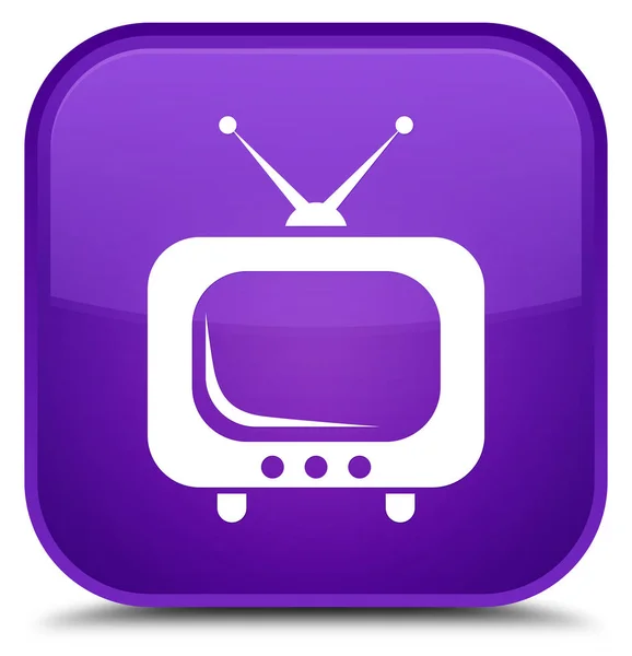 Tv 아이콘 특별 한 보라색 사각형 버튼 — 스톡 사진