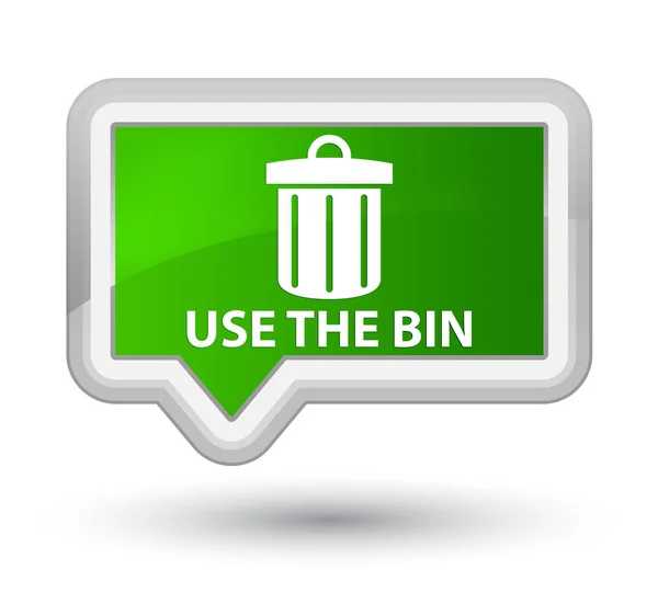 Use the bin (trash icon) prime green banner button — Stock Photo, Image