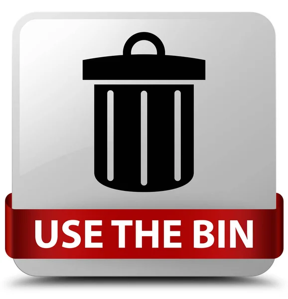 Gebruik de bin (prullenbakpictogram) witte vierkante knop rood lint in middl — Stockfoto