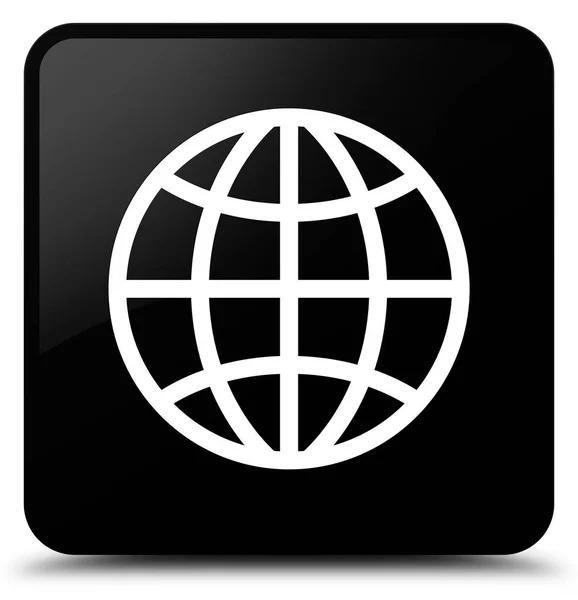 Ícone do mundo botão quadrado preto — Fotografia de Stock