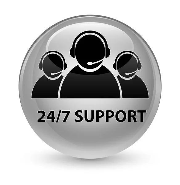 24 / 7 Support (Kundenbetreuungsteam-Symbol) glasig weißer runder Knopf — Stockfoto