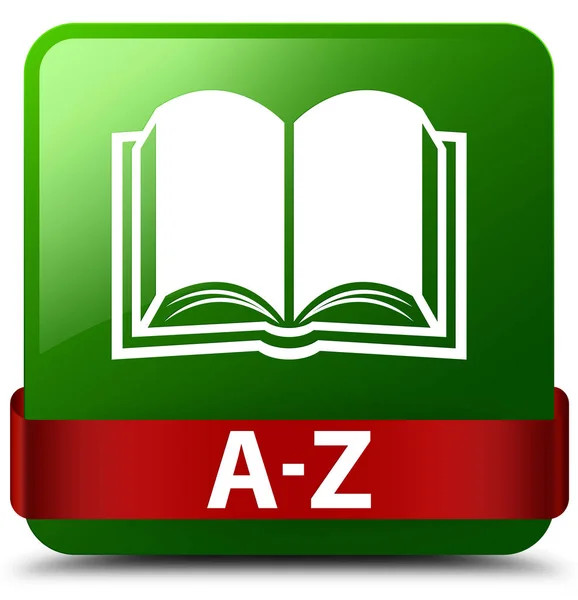 A-Z (ikonę książki) zielony przycisk kwadratowy czerwoną wstążką w środku — Zdjęcie stockowe